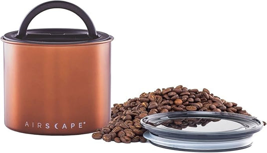 Planetary Design Airscape Stainless Steel Coffee Canister | Food Storage Container | US Patented Airtight Lid | Push Out Excess Air Preserve Food Freshness (Small, Brushed Copper)