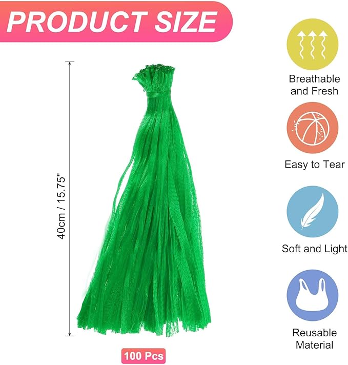 uxcell 100PCS Reusable Mesh Produce Bags, 15.7 Inches Egg Hatching Bags Washable Breathable Fruit Net Stretchable Mesh Netting Storage for Seafood Vegetable Onion Grocery Shopping, Green