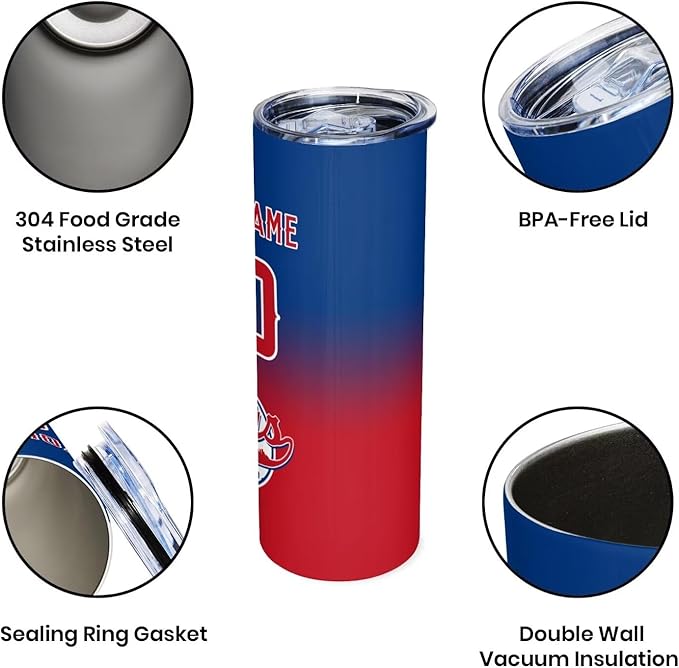 Custom Tumbler Stainless Steel Cup Personalized Baseball Vacuum Insulation Travel Mug Add Your Name Number Fans Gift for Baseball Fans