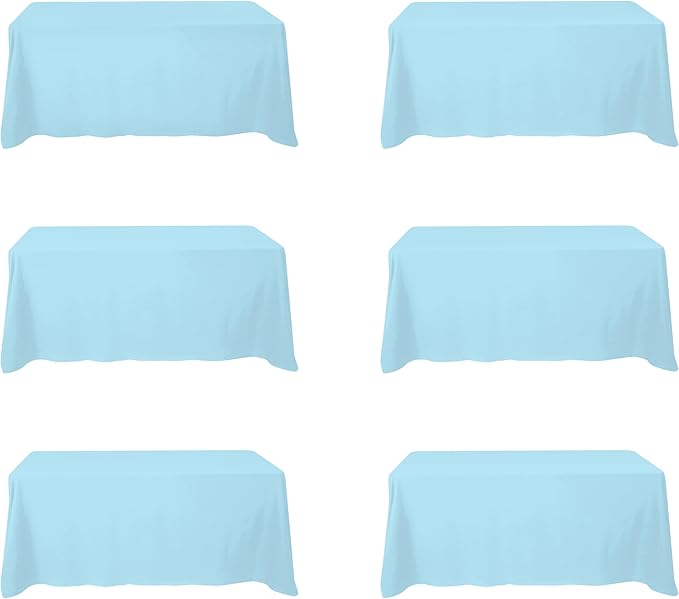 BRILLMAX 6 Pack Light Blue Tablecloths for 6 Foot Rectangle Tables 90 x 132 Inch - 6ft Rectangular Bulk Linen Polyester Fabric Washable Cloth Cover for Wedding Reception Banquet Birthday Party