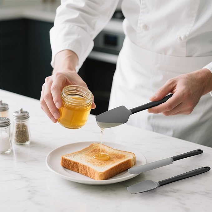 Coukre Silicone Spatula Set of 5,High Heat Resistant, Food Grade Silicone, Upgraded Extended Reinforced Handle,Dishwasher Safe, for Baking, Cooking (Gray Black, Color block)