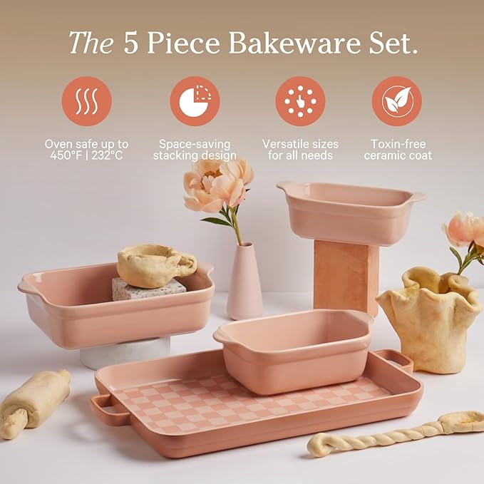 Our Place Bakeware Set | 5-Piece Nonstick, Toxin-Free, Ceramic, Cast Aluminum Set with Oven Pan, Bakers, & Oven Mat | Space-Saving Nesting Design | Oven-Safe | Bake, Roast, Griddle and more | Spice