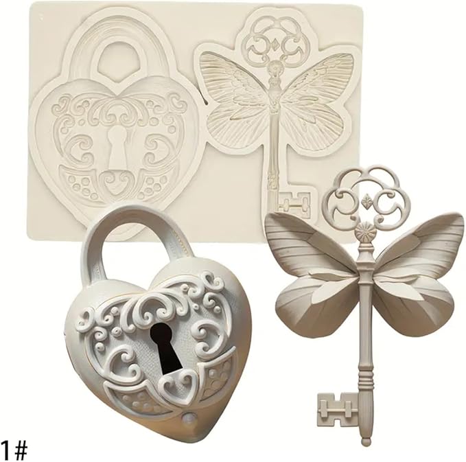 (Four-piece set) Love swan key, lock, apple girl, DIY silicone mold, cake chocolate mold wedding cake decoration tool soft cake
