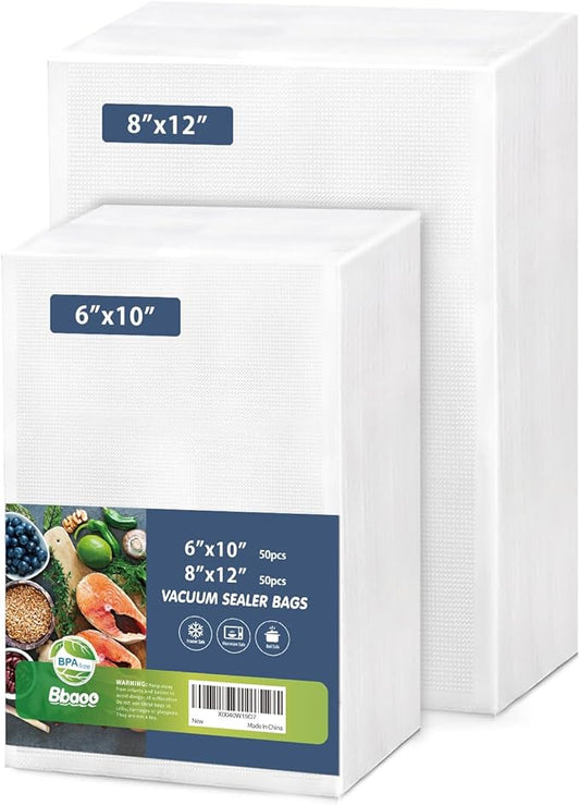 Vacuum Sealer Bags, 100 Quart 8" x 12" and Pint 6" x 10" Commercial Grade Textured Food Sealer Bag, Vacuum Storage Bags for Storage, Meal Prep or Sous Vide