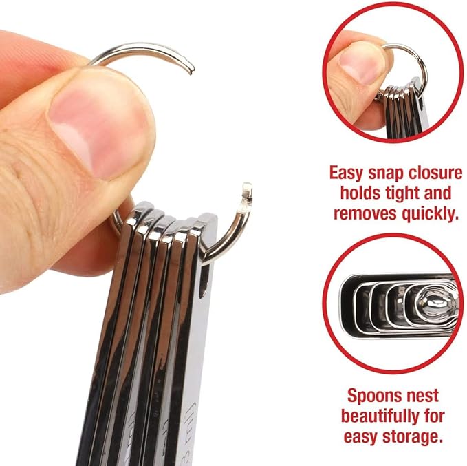 2lbDepot Measuring Spoons Set of 7 Includes Bonus Leveler, Premium, Rust Proof, Heavy Duty, Chrome Plated, Stainless Steel Metal, Narrow, Long Handle Design fits into Spice Jars