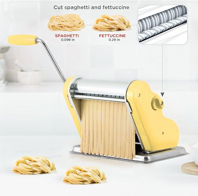 PASTALINDA Classic 200 Pasta Maker Machine, 20 cm Wide Rollers, 9 Thickness Positions, 2 Cutting Positions, Stainless Steel. Includes Reinforced Hand Crank And Two Clamps