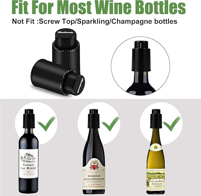 [2 PACK]Wine Bottle Stoppers, Reusable Wine Stoppers, Vacuum Wine Preserver with Time Scale Record, Wine Savers Vacuum Pump Corks Keep Wine Really Fresh, Best Gift Accessories.
