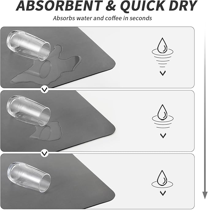 Coffee Mat - Absorbent Hide Stain Rubber Backed Dish Drying Mat for Kitchen Counter - Bar Mats for Countertops Accessories Fit Under Coffee Maker Espresso Machine