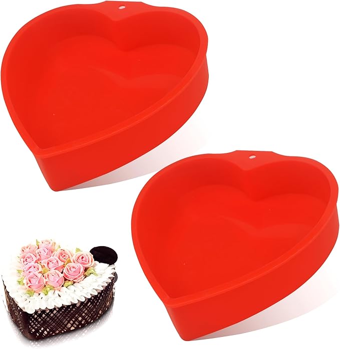 MILIVIXAY 2PCS Heart Shaped Cake Pans, 6 Inch Cake Mold, Red, Thin Style, Completely Non Stick, Food Grade Silicone, Easy To Store and Wash, Microwave, Freezer and Oven Safe.