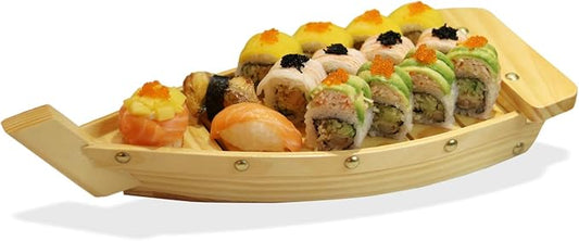 Kichgather 14.5“ Wooden Sushi Serving Tray Boat Plate for Restaurant or Home