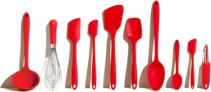 GIR: Get It Right 10-Piece Silicone Ultimate Kitchen Utensil Set – Spatulas, Ladle, Flip, Spoons, Whisk, Peeler & Spoonula – Nonstick, Non-Toxic, Heat-Resistant – Red