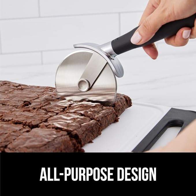 GORILLA GRIP BPA-Free Large Pizza Cutter Wheel, 9 Inch, Sharp Stainless Steel Blade, Slip Resistant Handle with Thumb Guard Protection, Slice Thick or Thin Pizzas, Pie, Pastries in Seconds, Black