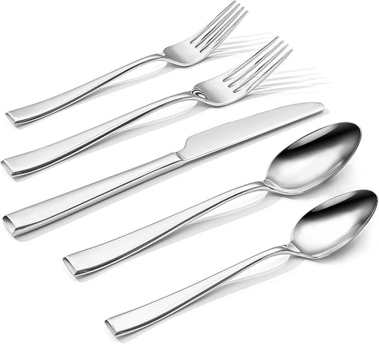 KINGSTONE Mirror Polish Silverware Set for 4, 20-Piece 18/10 Stainless Steel Flatware Set, Dishwasher Safe Cutlery Set for Wedding, Home, Restaurant, Knives Spoons and Forks Set