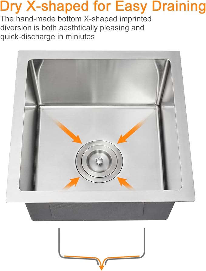 ROVATE 18 inch Kitchen Sink Undermount, Small Bar or Prep Sink, Handmade Single Bowl T-304 Stainless Steel Small Wet Bar Sinks with Strainer