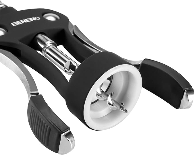 Beneno Wine Opener, Zinc Alloy Premium Wing Corkscrew with Multifunctional Bottles Opener, Sharp Wine Corkscrew with Ergonomic Non-Slip Wing Handle, Upgrade Black