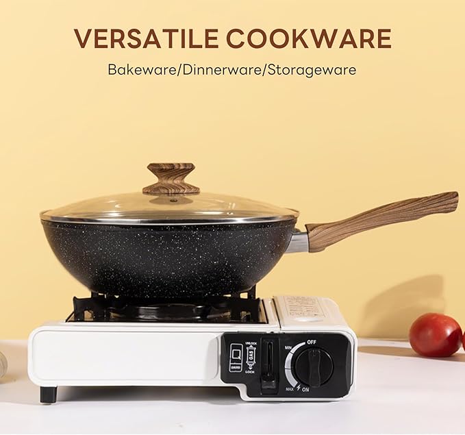 Sweetcrispy 17 Pcs Nonstick Pots and Pans, Non-toxic Kitchen Cooking Set with Stay-Cool Handles, Black