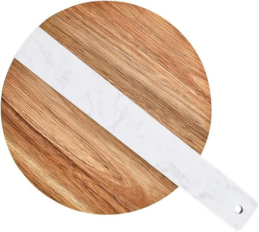 Large Marble and Acacia Wood Cutting Board Double-sided Kitchen Cheese and Fruit Chopping Board with Handle for Anti-cracking Food Preparation and Serving