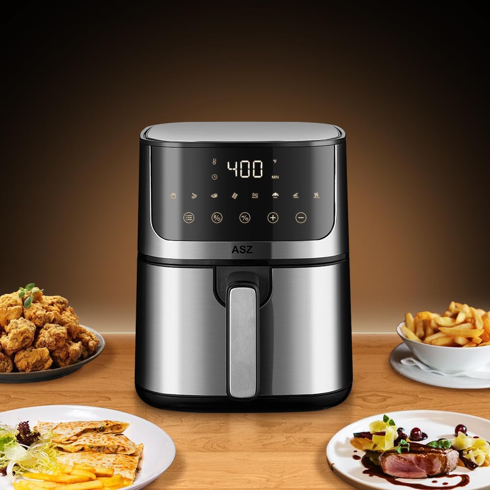 ASZ 5qt Air Fryer Digital for dorm office- Compact Airfryer Design for 2-3 people, 8 in 1 Presets Bake Toast Broil Reheat Bacon Fries Chicken Shrimp Non-Stick Kitchen Airfry Countertop Gift