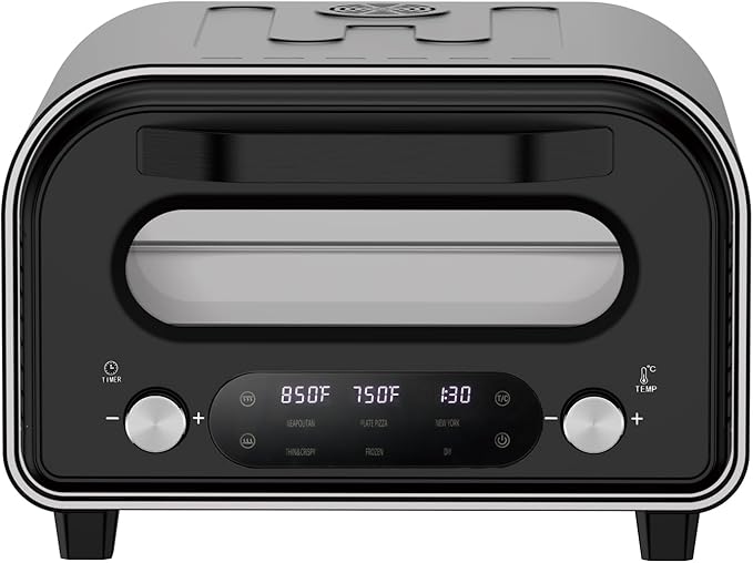 Electric Pizza Oven Indoor 1700W Countertop Pizza Maker Fast Heating up to 850°F Touchscreen 6 Preset Modes Adjustable Timer & Temp Knobs Used for Commercial & Home Kitchen in Black