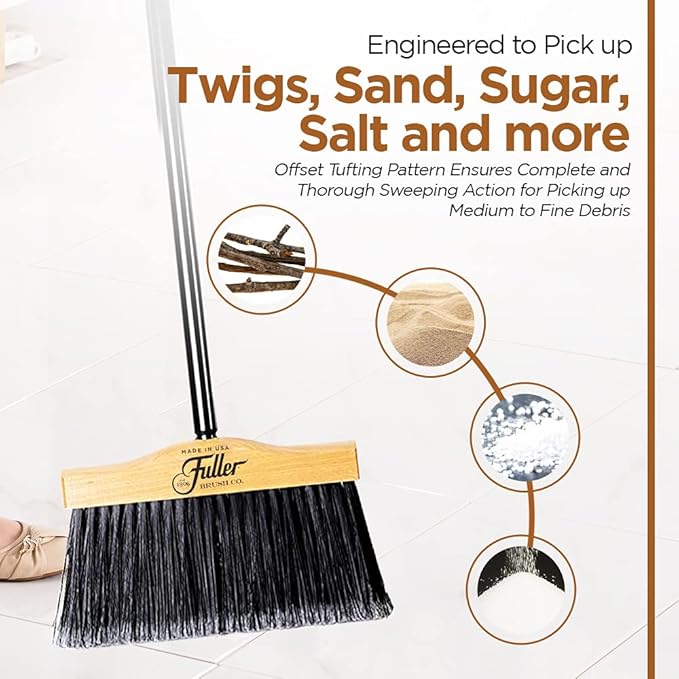 10” Upright Broom with 2 Piece Black Steel Threaded Handle