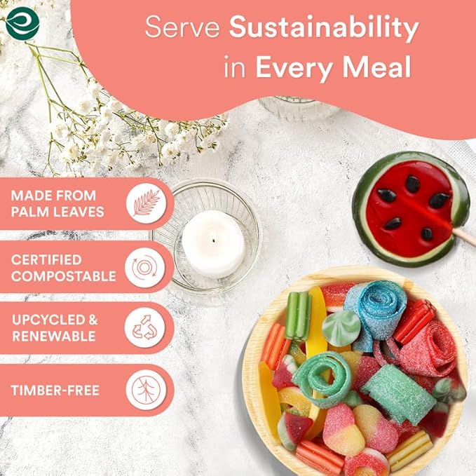 ECO SOUL Palm Leaf Bowl 200 pc, Small 5" (8 Oz) | Round Like Bamboo Bowls, Compostable, Biodegradable, Disposable Palm Leaf Bowls Eco-friendly | Sturdy, Microwave & Oven Safe