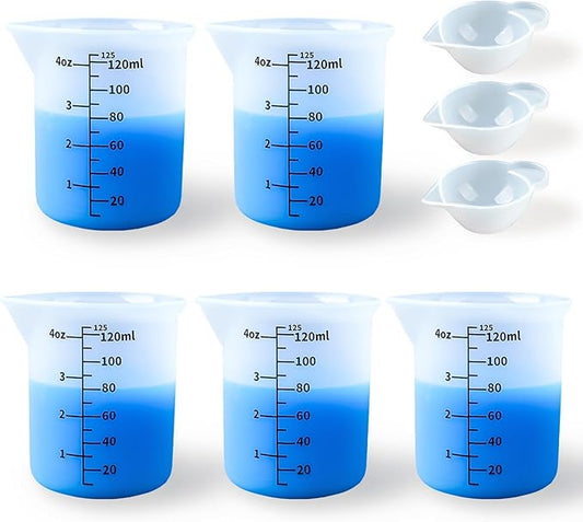 Silicone Measuring Cups 4.4oz/125ml Accurate Scale & 1.4oz/40ml Mini Mixing Bowls Dispenser 5Pcs Epoxy Mixing Cup Resin Pouring Cups DIY Resin Art Craft Supplies Resin Accessories