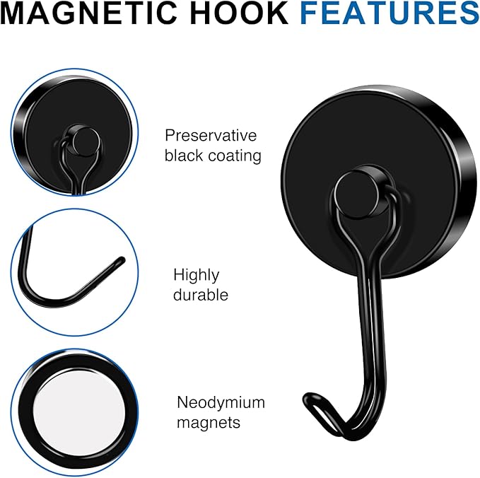 LOVIMAG Hooks, 110lbs+ Magnetic Magnet Hook 2025 Cruise Cabin Ship Essentials Heavy Duty Strong Refrigerator Fridge Hanging for Classroom Beach Vacation Kitchen Grills Home Mug Hanger (3 Pack), Black