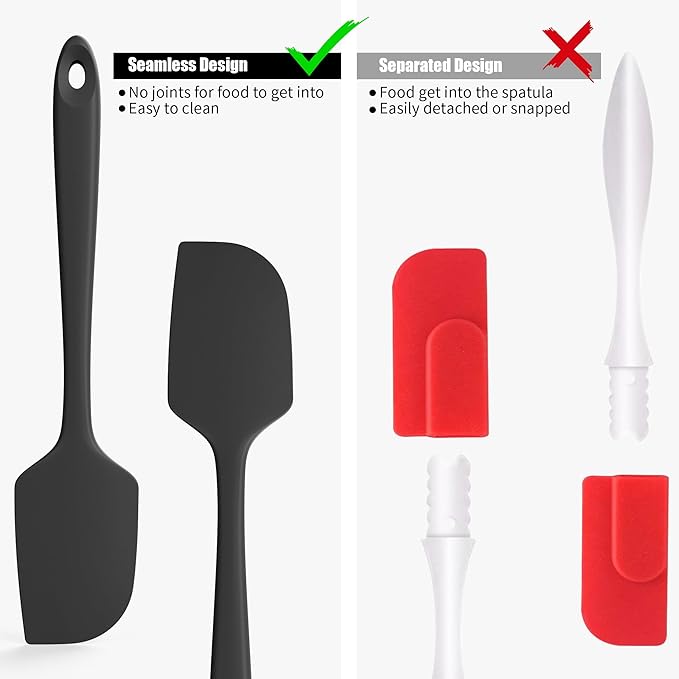 4-Piece Silicone Spatula Scrapers: Doosu 600°F Heat Resistant Food Grade Kitchen BPA Free Rubber Baking Cooking Tool Nonstick Utensil Set for Mixing, Scraping, Folding, Stirring, Serving (Black)