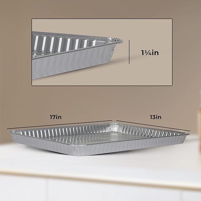 PLASTICPRO Aluminum Pans 100 Pack Disposable Cookie Sheets 13 x 17 Baking Pans Premium Quality Heavy Duty Sheet Pans