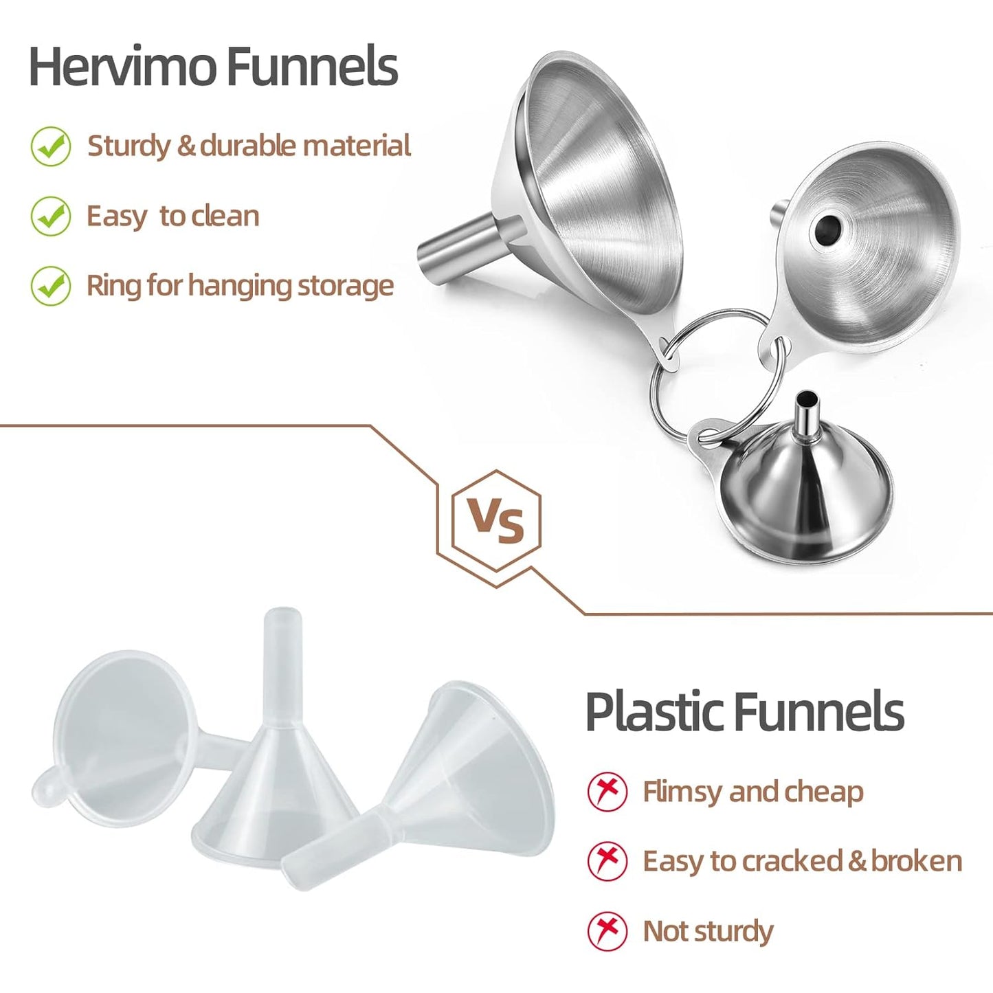 Funnels for Kitchen Use Filling Bottles, Kitchen Funnel Set of 3, Small Funnels for Filling Small Bottles Transferring Essential Oil, Liquid, Spice, Dry Ingredients & Powder, Dishwasher Safe