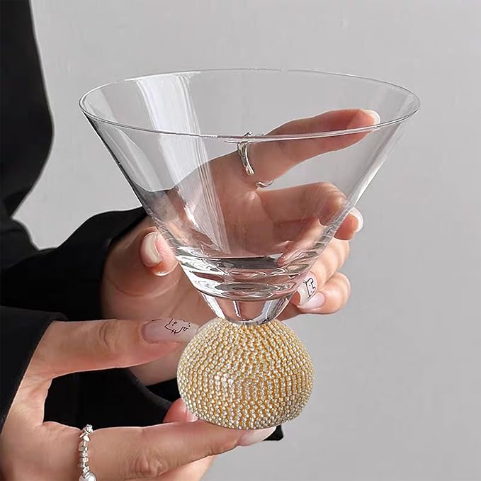 Martini Glasses Set of 4,Stemless Margarita Glasses,Unbreakable Crystal Fancy Cocktail Glasses,10 Oz Bar Glass,for Party,Birthday,Manhattan, Cosmopolitan, Home Bargifts Women (Gold Clear)