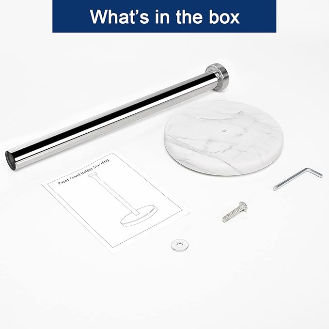 NearMoon Standing Paper Towel Holder, Kitchen Paper Towel Tissue Holder- for Bathroom Countertop, Standard or Jumbo-Sized Roll Paper (with Marble Base, Chrome Finish)