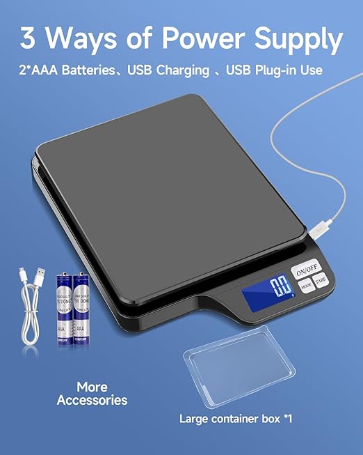 Large 5kg/11lb Kitchen Scale with 0.1g/0.01oz High Precision, USB Rechargeable Food Scale, Stainless Steel Pan, with Tare Function,for Baking Cooking Coffee Package Postage