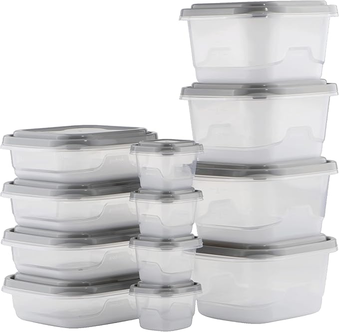 GoodCook EveryWare 24-Piece BPA-Free Plastic Food Storage Containers with Lids (Set of 12), Clear/Grey