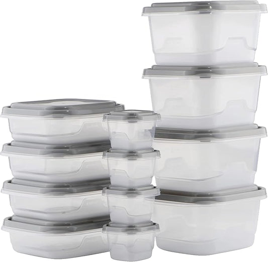 GoodCook EveryWare 24-Piece BPA-Free Plastic Food Storage Containers with Lids (Set of 12), Clear/Grey