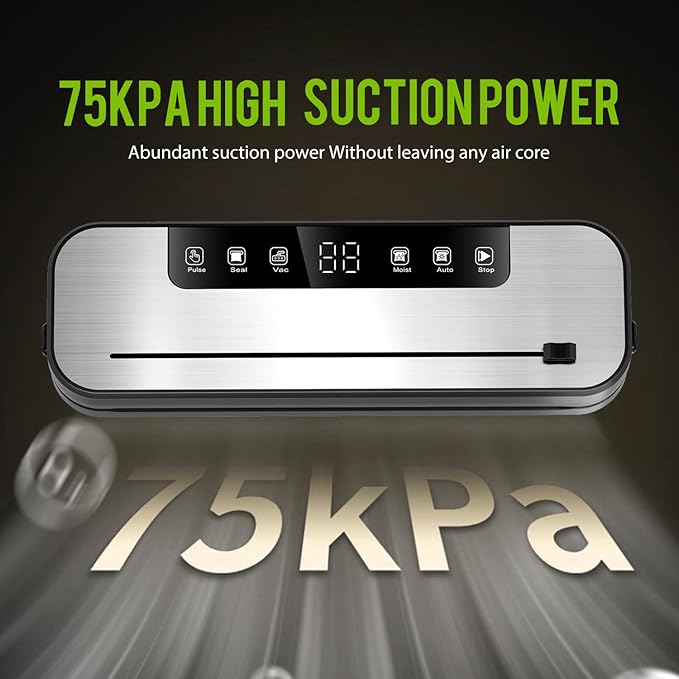 FIRE HIVE 5-in-1 Vacuum Sealer Machine for Food, 75KPa Powerful Suction, 11.8" Sealing Strip, Purple Light Clean, Built-in Sliding Cutter, Dry & Moist Modes, LED Display, 10 Vacuum Bags Included