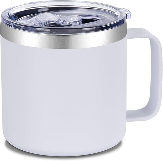 VEGOND 14 oz Insulated Coffee Mug with Handle, Stainless Steel Travel Coffee Mug with Lid, Double Wall Vacuum Metal Coffee Cup, Coffee Tumbler Powder Coated, White 1 Pack