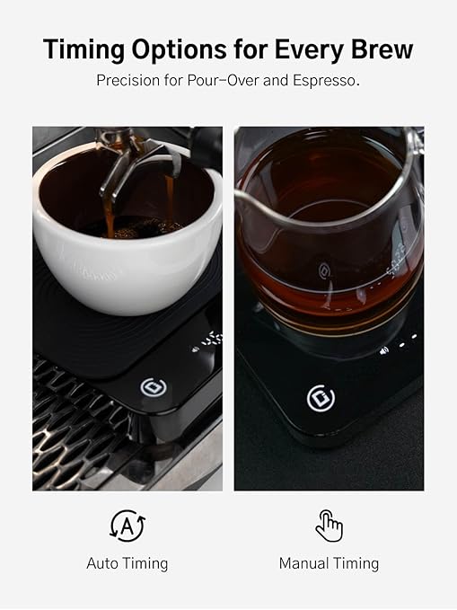 Coffee Scale with Timer and Flow Rate Tracking, 0.1g Precision, 3kg Capacity, Rechargeable, Smart App Compatible, Ideal for Espresso and Pour Over Brewing