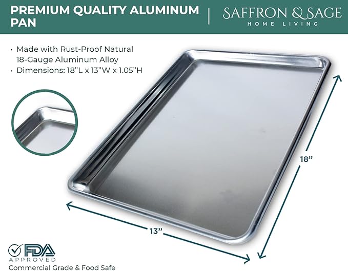 Commerical Quality Cookie Sheet Pan - 4 Pack Aluminum Half Sheet Baking Pan by Saffron & Sage Home Living - This 18x13 Baking Sheet Set is Rust & Warp Resistant, Heavy Duty, of Thick Gauge