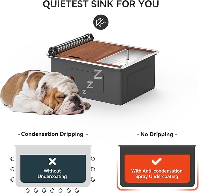 Lordear Undermount Kitchen Sink 23 x 19 Inch, 16 Gauge Stainless Steel Single Bowl Workstation With Cutting Board, Handmade