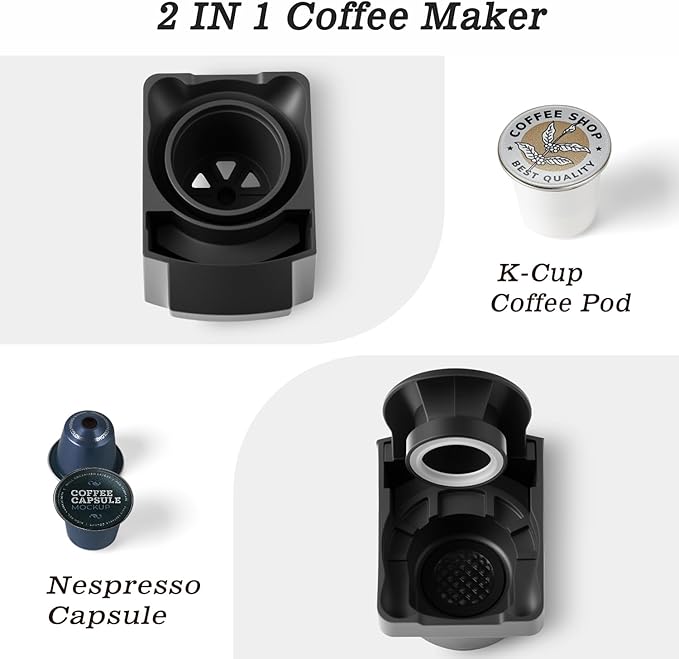 CUSIMAX Single Serve Coffee Machine for K Cup and Nespresso Pods, Fast Brew One Cup Coffee Maker, Customizable Brewing Sizes, Stainless Steel Espresso Machine with 20oz Remevable Water Tank