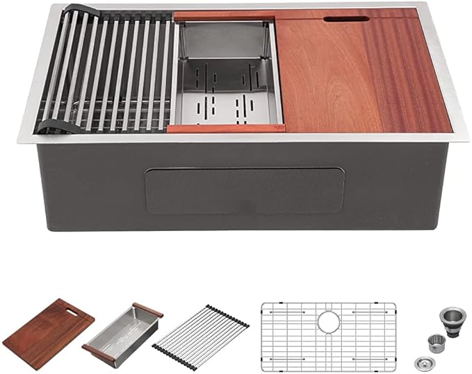 32 Kitchen Sink Undermount - Mocoloo 32 x19 Stainless Steel Kitchen Sink 16 Gauge Deep Single Bowl Handmade Under Counter Basin with Ledge Workstation