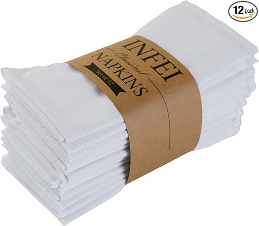 Solid Color Linen Blended Thin Dinner Cloth Napkins - Set of 12 (40 x 40 cm) - for Events & Home Use (White)