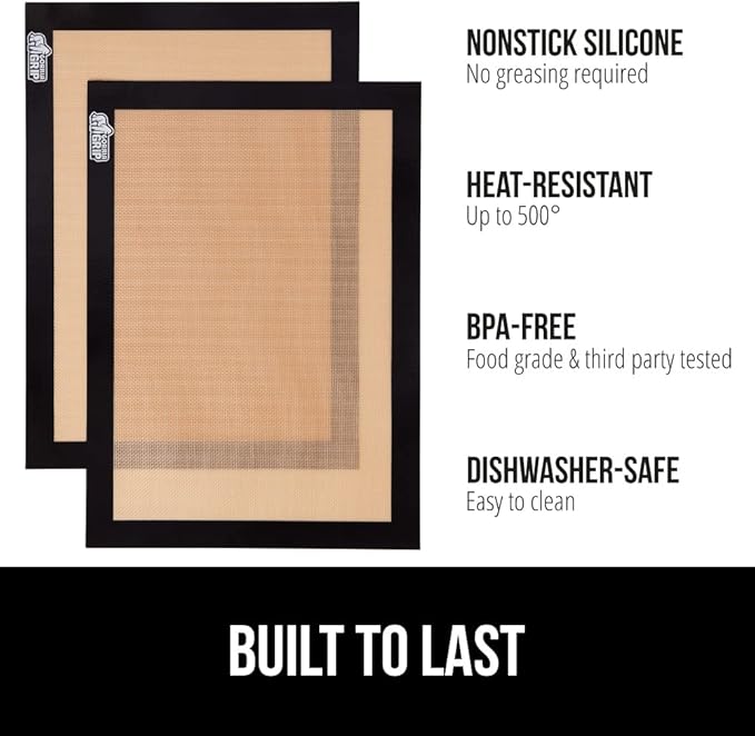 GORILLA GRIP Reusable Nonstick Silicone Baking Mat, 2-Pack, 16.5x11.87, Half Sheet, BPA-Free Oven Safe Food Liner for Cookie Sheets, No Mess Easy Clean Pastry Mats, Holiday Baking Essentials, Black