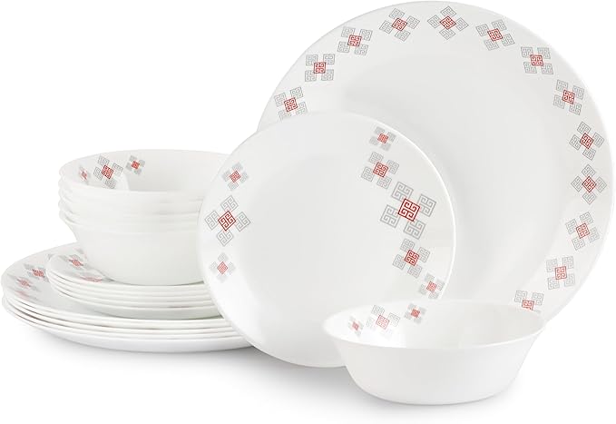Cello Regal Dinnerware Set of 18 pieces, Service for 6, Chip & Scratch Resistant, Lightweight Round Plates and Bowls Set, Microwave & Dishwasher safe, Opalware Dinner Set, Block Buster