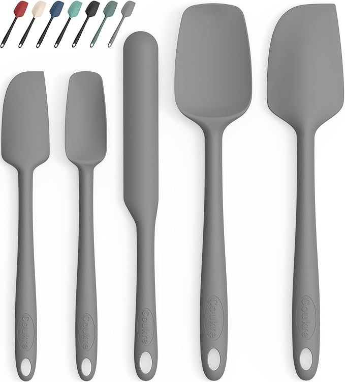 Coukre Silicone Spatula Set of 5,High Heat Resistant, Food Grade Silicone, Upgraded Extended Reinforced Handle,Dishwasher Safe, for Baking, Cooking (Pure Gray, Solid color)