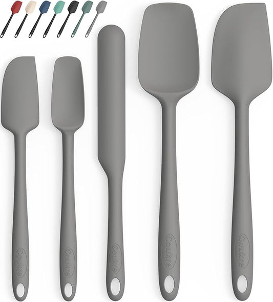 Coukre Silicone Spatula Set of 5,High Heat Resistant, Food Grade Silicone, Upgraded Extended Reinforced Handle,Dishwasher Safe, for Baking, Cooking (Pure Gray, Solid color)