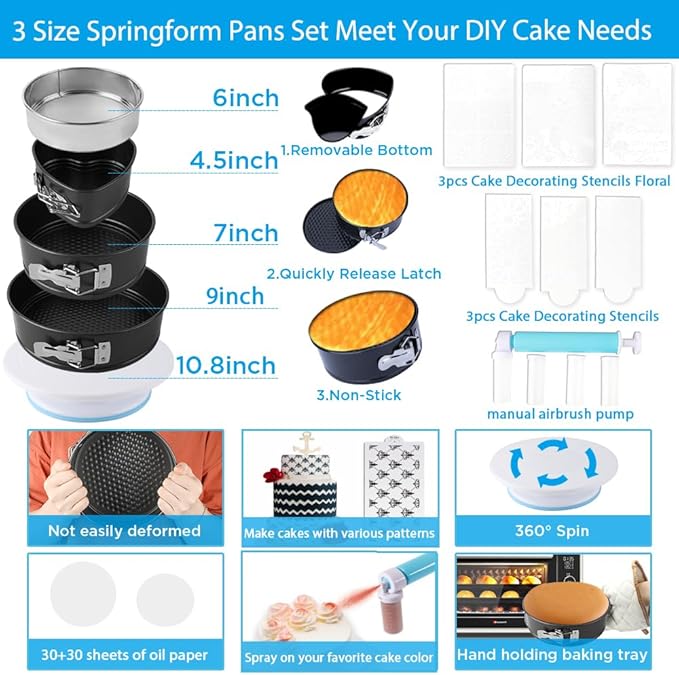 Cake Decorating Kit, 672 Pcs Cake Decorating Supplies With Cake Carrier Holder Springform Pan Sets 3-Layer Toolbox Organizer Icing Piping Nozzles Cake Rotating Turntabl Baking Supplies Set Tools
