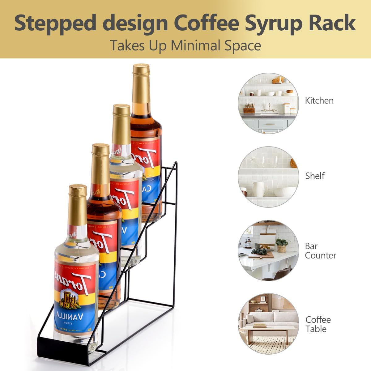 Coffee Syrup Rack for Coffee Bar Accessories, Fits with Torani and Monin Syrup, Coffee Bar Organizer Holds 4 Bottles 2 Pack