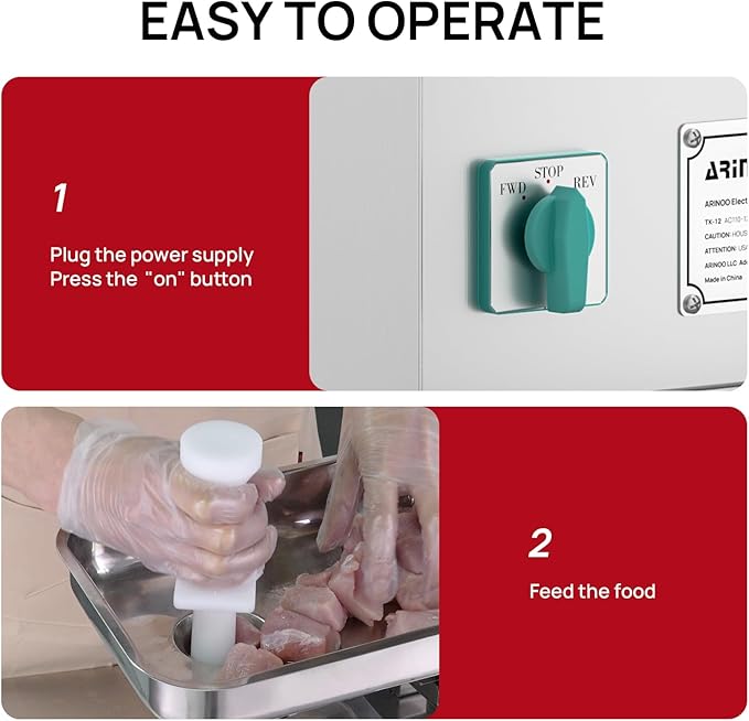 Electric Meat Grinder #12, 1.0 HP Heavy Duty Stainless Steel Meat Mincer, 2400W Max, Includes 2 Blades, 2 Plates & 3 Sausage Stuffing Tubes, Meat Grinder for Home Kitchen & Restaurant Use